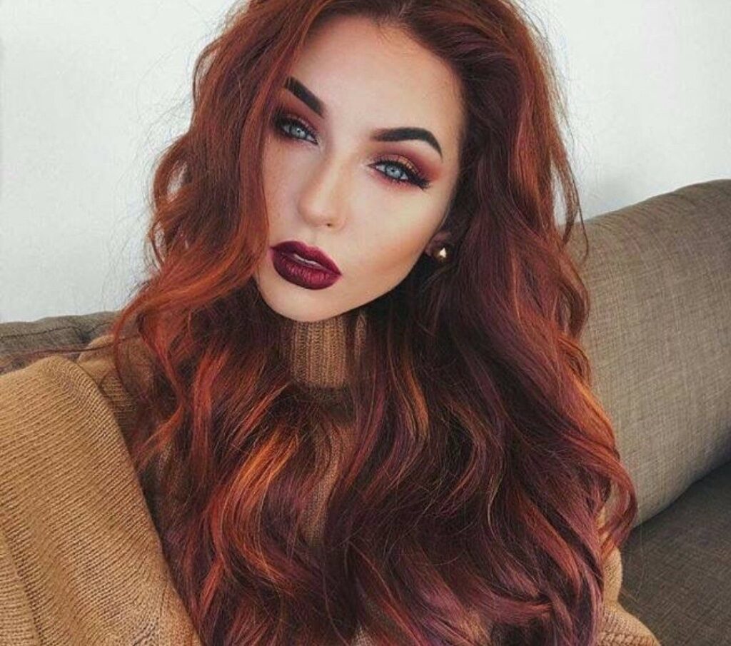 Dark coppery hair makeup